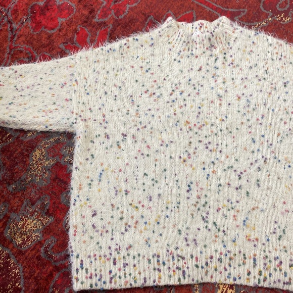 Twee Fuzzy Colorful Rainbow Sprinkle Knit Cream Sweater Medium Large - Picture 13 of 13
